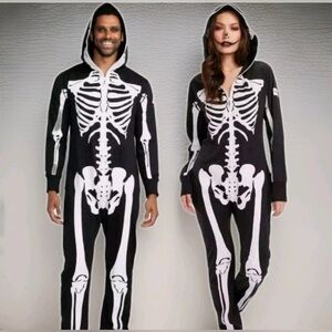 Tipsy Elves Unisex Skeleton Costume Full Zip Hooded Size Large Jumpsuit Pockets